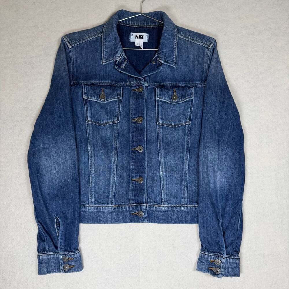 PAIGE Jacket Womens M Rowan Button-Up Denim Blue Medium Wash Trucker